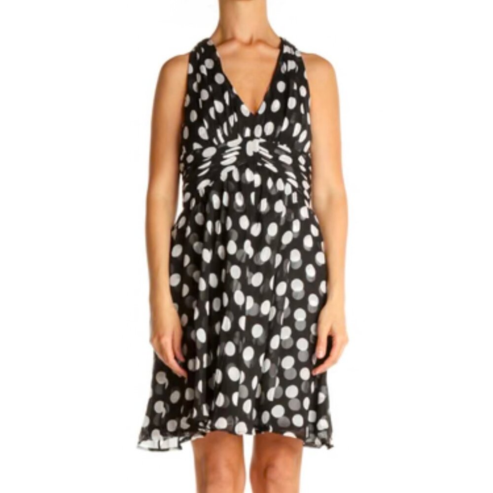 WHITE HOUSE BLACK MARKET Black + White Polka Dot Silk Sleeveless Midi Dress 00